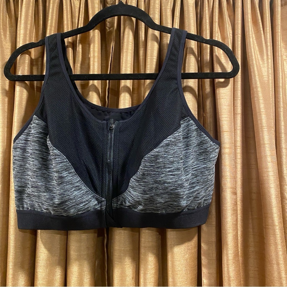 SYROKAN Heather Black Sports‎ Bra Front-Zip Size 42E